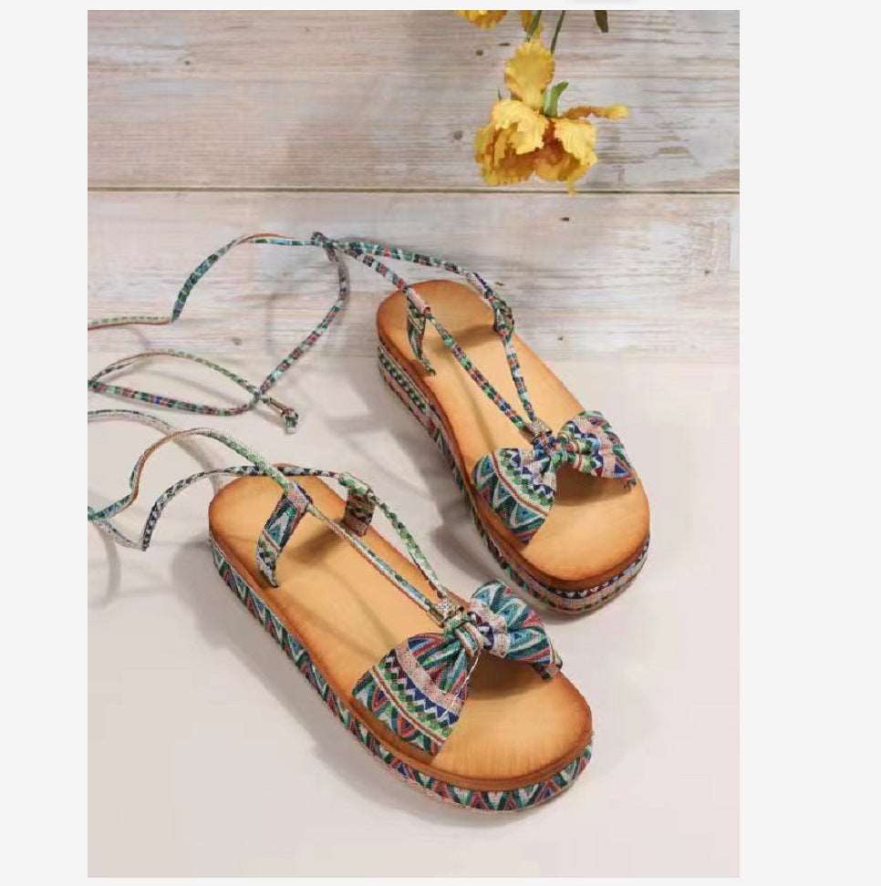 Printed Bohemian Wedge Heel Sandals with Ankle Strap