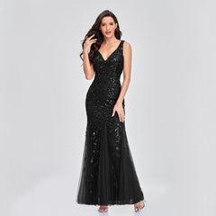 Sleeveless V-Neck Sequin Mermaid Dress in 7 Colors S-XXL