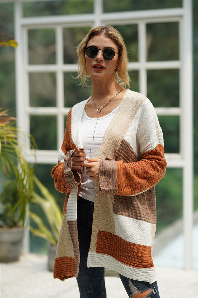 Cardigan en tricot colorblock en 6 couleurs S-XL