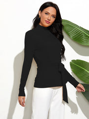 Long Sleeve Sweater with Waist Tie in 3 Colors S-XL