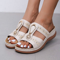 Wedge Heel Slip-On Sandals with Rhinestones in 3 Colors