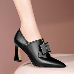 Elegant High Heel Shoes with Rhinestone Bow and Pointed Toe