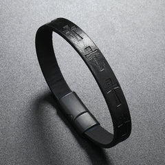 Lederarmband mit Kreuzdruck und Magnetschließe