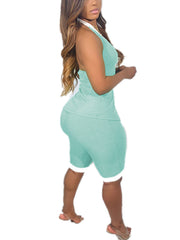 Button Down Tank Crop Top Shorts Sets