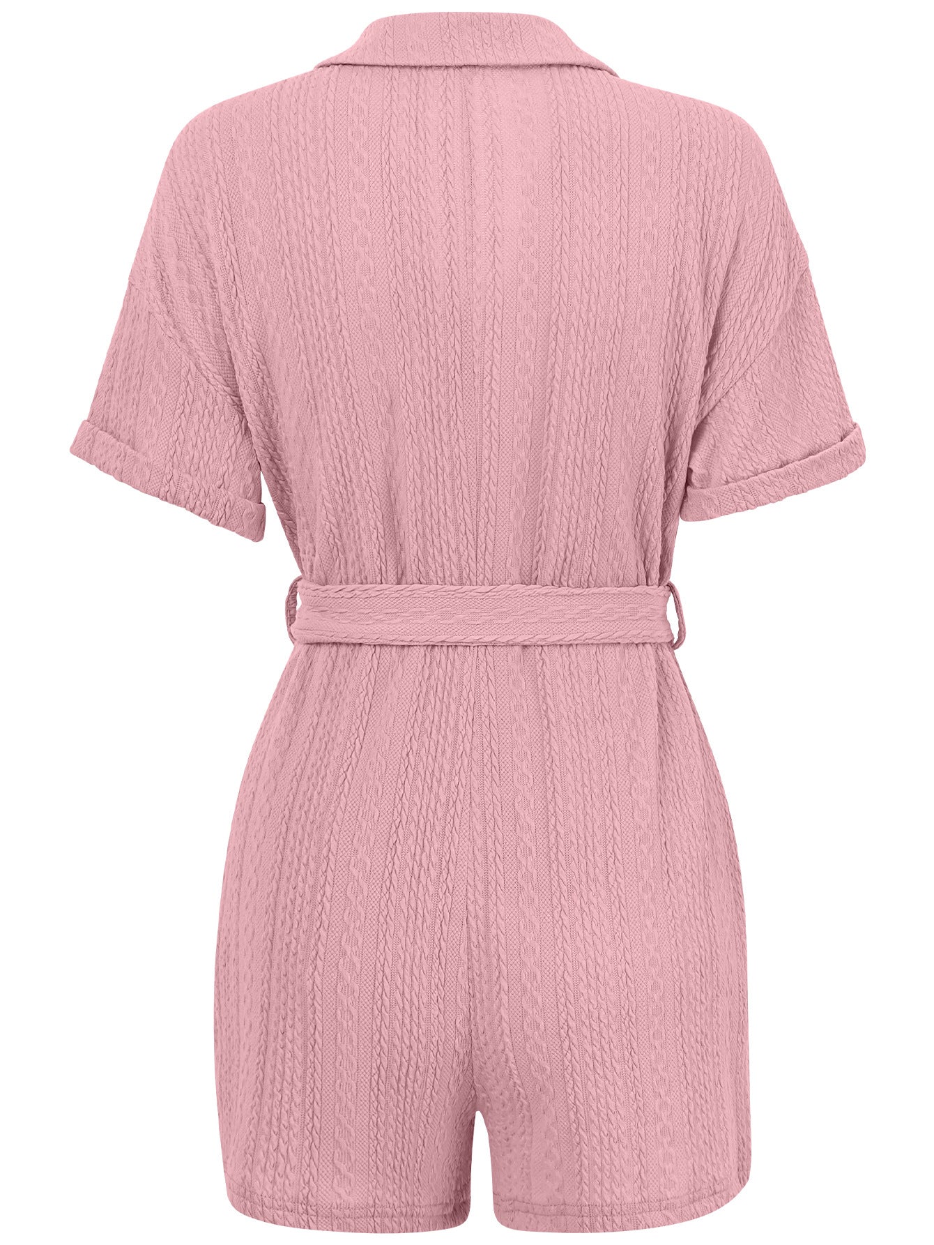 Short Sleeve V-Neck Romper with Lapel and Waist Tie in 3 Colors S-XL