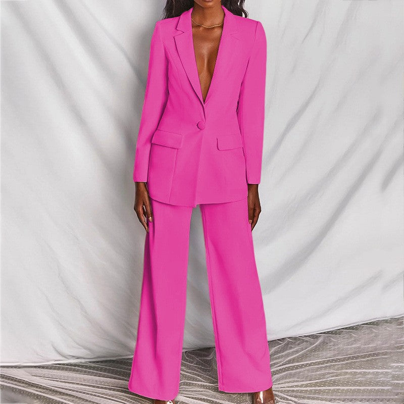 Business Suit with Long Sleeve Jacket and Wide Leg Pants