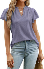 V-Neck Ruffled Short Sleeve Top in 6 Colors S-2XL