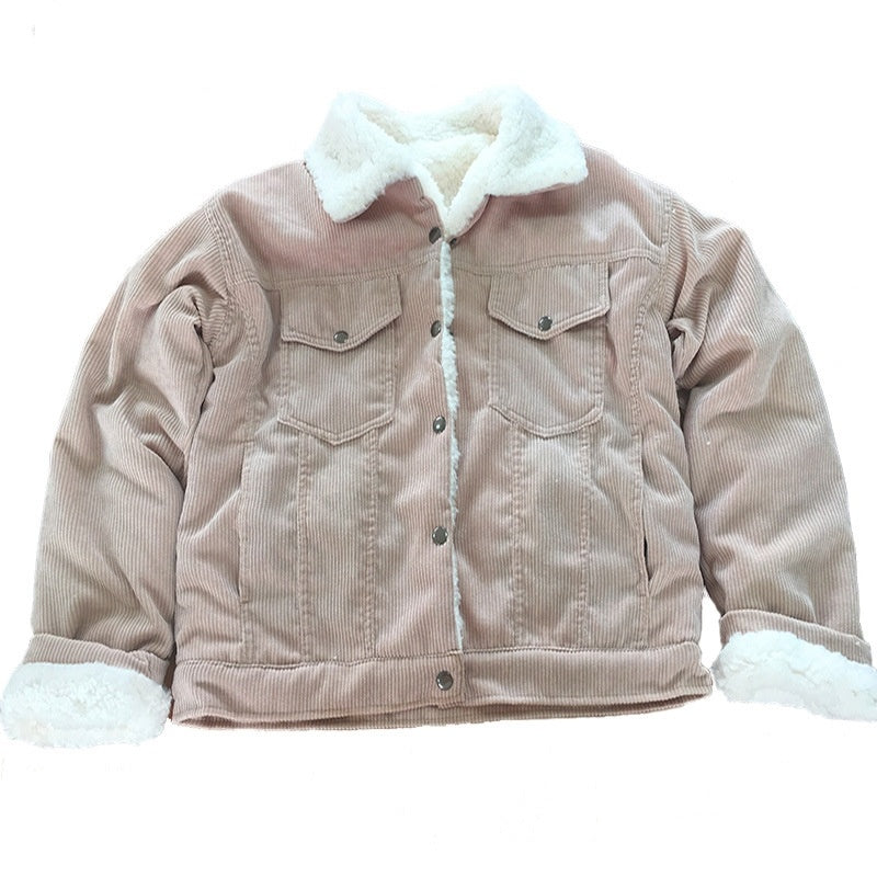 Fleecegefütterte Cordjacke mit Taschen