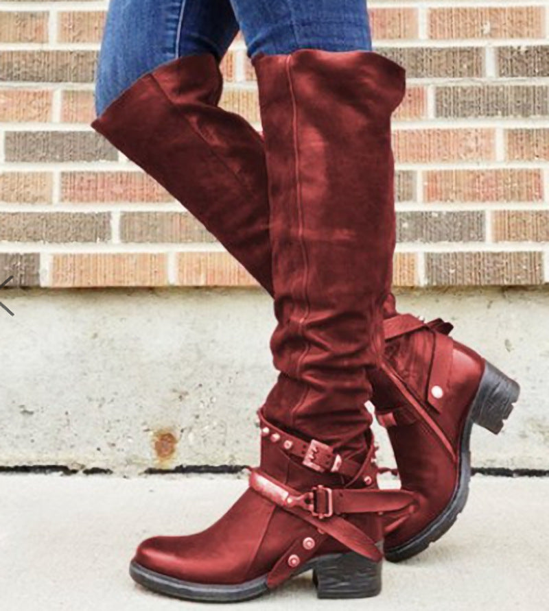 Knee High Belt Buckle Boots in 3 Colors