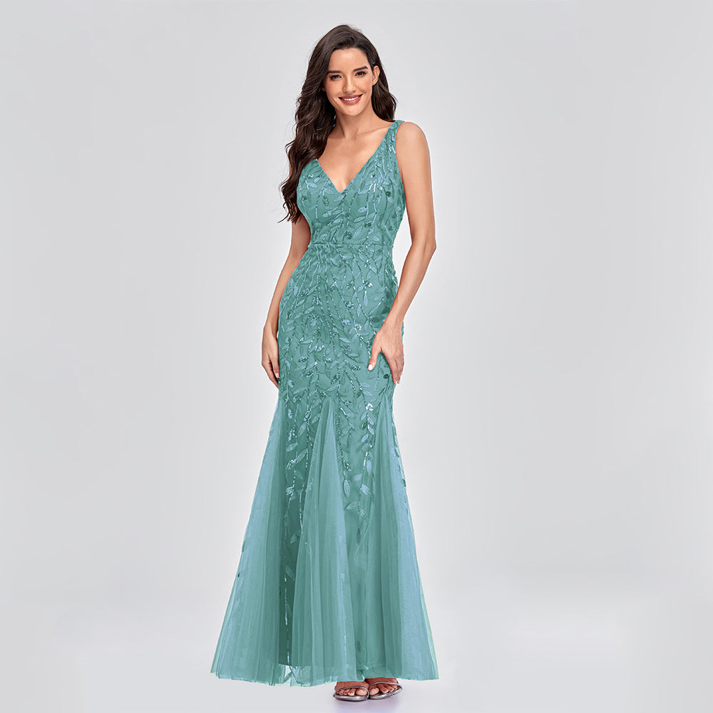 Sleeveless V-Neck Sequin Mermaid Dress in 7 Colors S-XXL