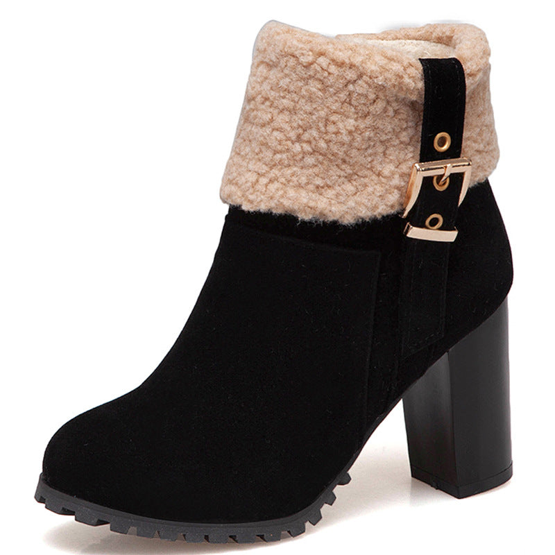 Plush High Heel Suede Snow Boots in 4 Colors