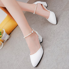Elegant Closed Toe Heels with Beaded Ankle Strap