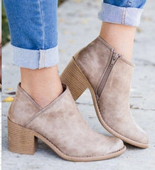 Thick Mid Heel Ankle Boots with Pointed Toe