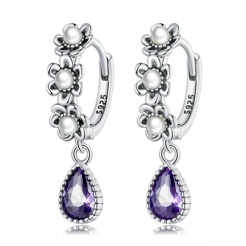 Tropfenohrringe aus Sterlingsilber mit violettem Edelstein