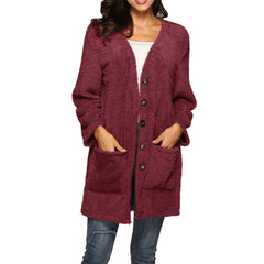 Mittellanger Plüsch-Cardigan mit Taschen in 8 Farben S-5XL