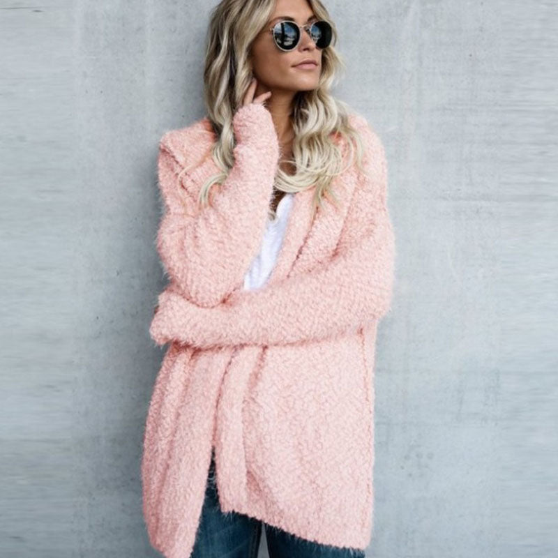 Long Sleeve Hooded Fleece Cardigan Jacket in 4 Colors S-5XL
