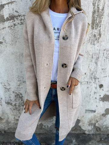 Button-Up Mid-Length Sweater Cardigan