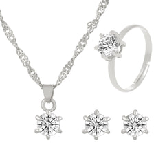 Ensemble trois pièces : collier, boucles d'oreilles et bague en oxyde de zirconium