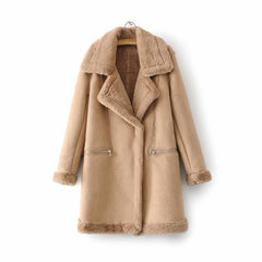 Suede Mid-Length Coat with Warm Lambswool Lining