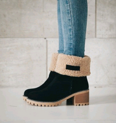 Thick Heel Fleece Lined Suede Snow Boots in 5 Colors