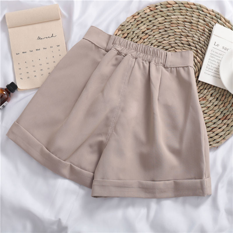 Solid Color Wide Leg Casual Shorts