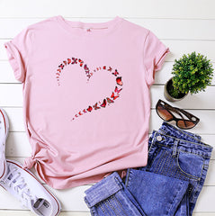 Kurzarm-Top mit Herz-Schmetterling in 12 Farben S-4XL