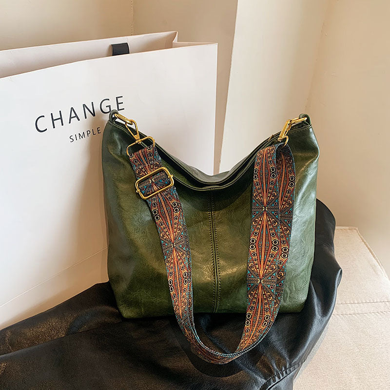 Shoulder Messenger Bag with Patterned Wide Adjustable Strap in 7 Colors
