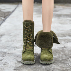 Mid-Calf Leather Snow Boots with Artificial Wool in 3 Colors