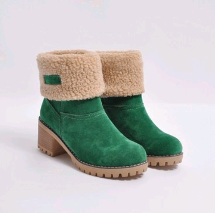 Thick Heel Fleece Lined Suede Snow Boots in 5 Colors