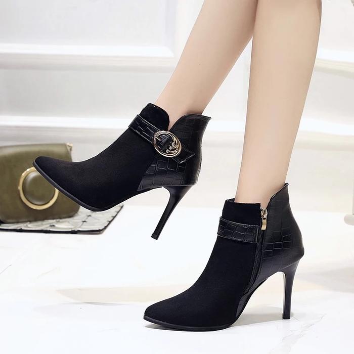 Suede Ankle Boots with Pointed Toe and Stiletto Heel
