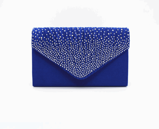 Elegant Satin Evening Bag with Rhinestones and Shoulder Chain in 2 Colors