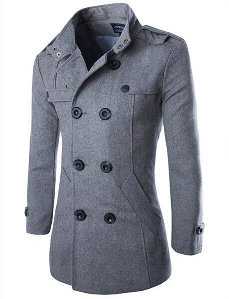 Men's Double Breasted Woolen Coat in 5 Colors M-4XL
