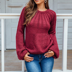 Roter Langarm-Plissee-Pullover S-XL 