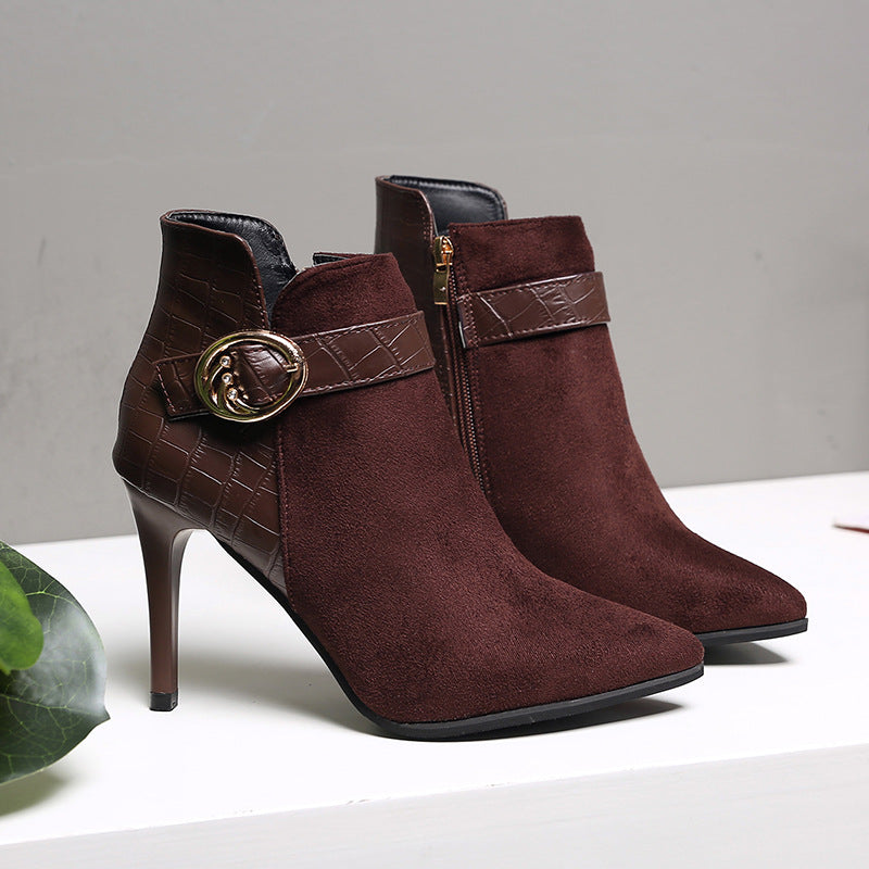 Suede Ankle Boots with Pointed Toe and Stiletto Heel