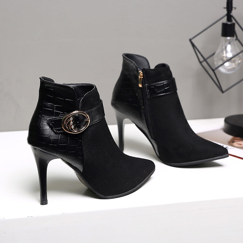 Suede Ankle Boots with Pointed Toe and Stiletto Heel
