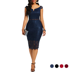 Lace Off-the-Shoulder Midi Dress in 5 Colors S-3XL