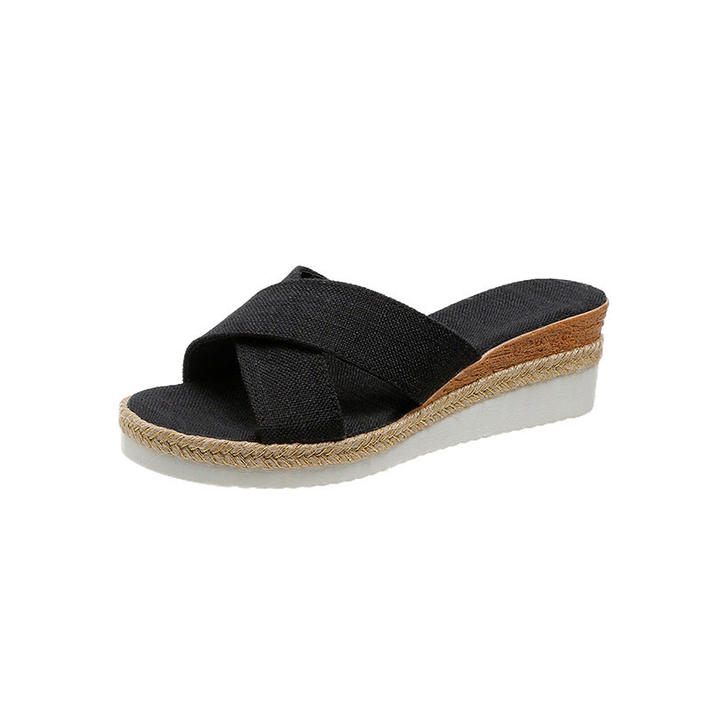 Cross-Strap Sandals with Wedge Heel in 3 Colors