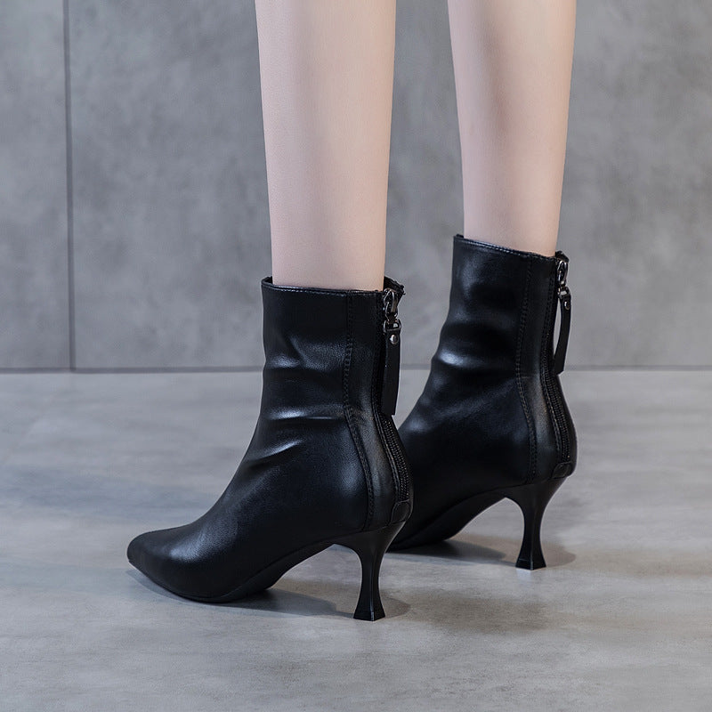 Soft PU Leather High Heel Stiletto Ankle Boots with Pointed Toe in 2 Colors