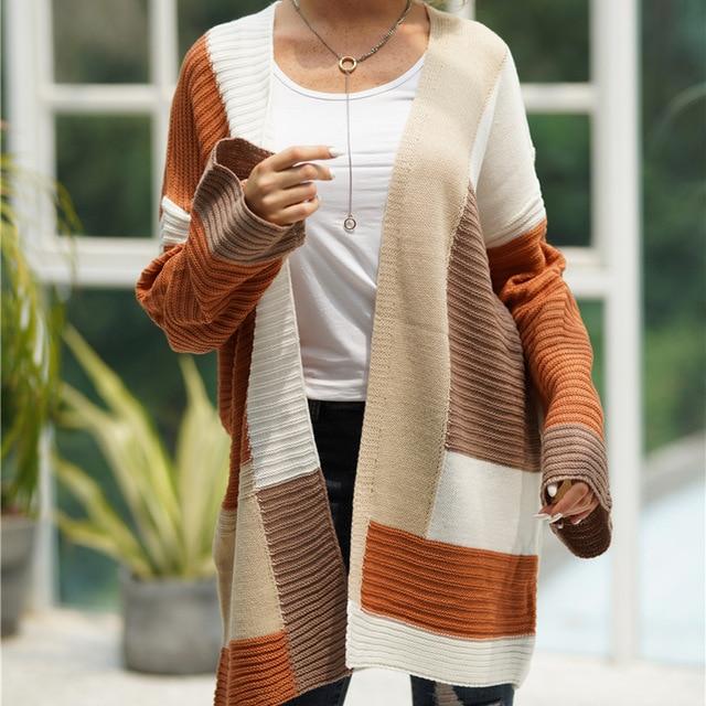 Cardigan en tricot colorblock en 6 couleurs S-XL