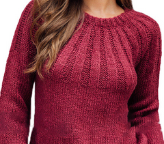 Roter Langarm-Plissee-Pullover S-XL 