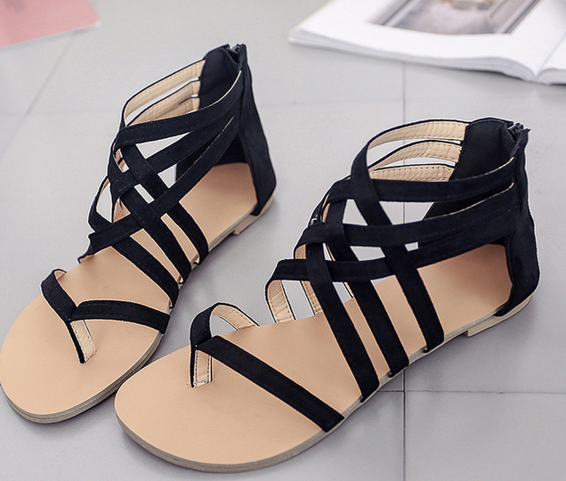 Criss Cross Flat Roman Sandals with Closed Heel