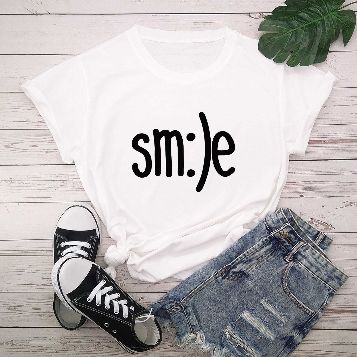Smile Printed Short Sleeve Cotton Top in 12 Colors S-5XL