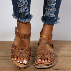Strappy Flat Heel Sandals with Velcro Ankle Strap in 2 Colors