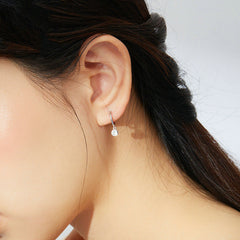 Sterling Silver Hoop Earrings with Inlaid Gem