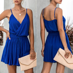 V-Neck A-Line Romper with Spaghetti Straps in 3 Colors S-XXL