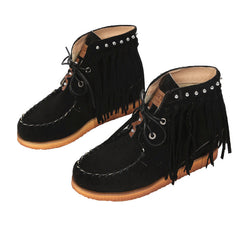 Suede Lace-Up Moccasins with Fringe and Thick Sole in 3 Colors
