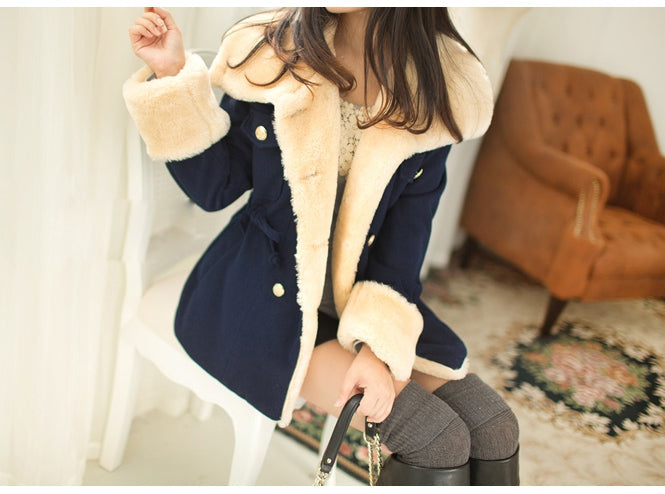 Plush Long Sleeve Wool Coat