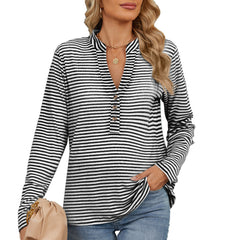 V-Neck Striped Long Sleeve Shirt