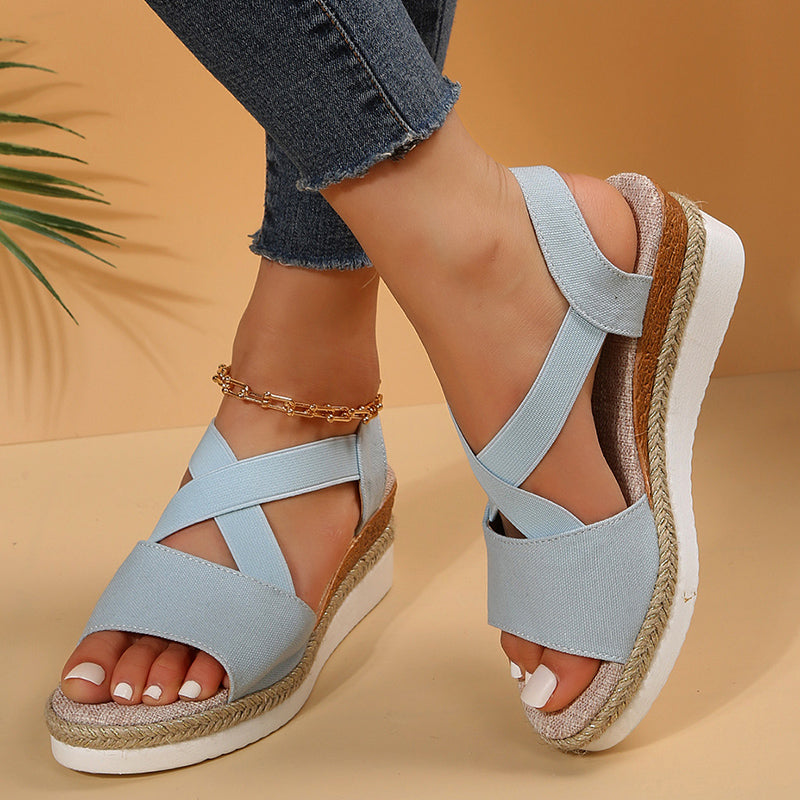 Cross-Strap Wedge Sandals in 5 Colors