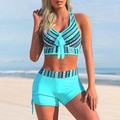 Two Piece Swimsuit with Shorts and Halter Neck